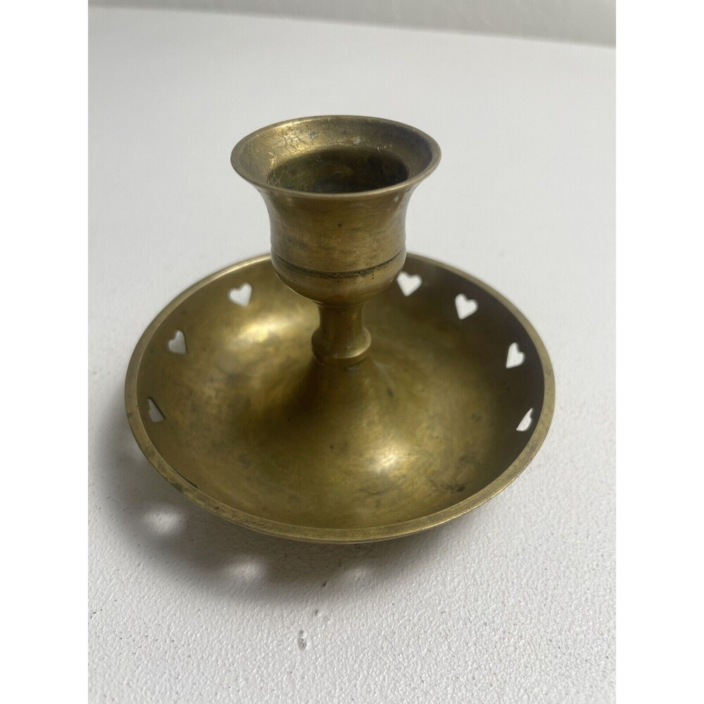 VTG Brass Made In India Heart Cut Out Candle Holder